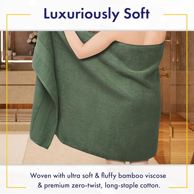 Alusa Home Ultra Soft & Plush Viscose from Bamboo Bath Sheets - 700 GSM Pack of 2 - Extra Large 70x35 in - Super Absorbent & Quick Drying (Hunter Green)