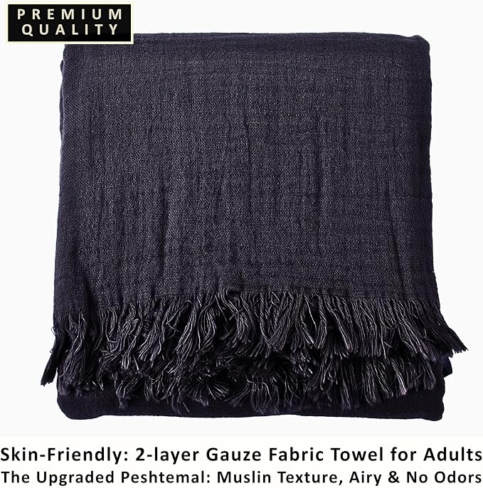 PÜSKÜL - Premium 2-Piece Oversized Muslin Bath Towel for Adult 35x70 Extra Large Bath Sheets | Natural 100% Turkish Cotton Soft Absorbent Quick-Dry Light Spa & Beach Towels(Pack of 2, Anthracite)
