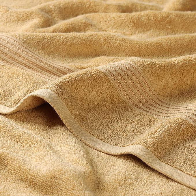 Superior Egyptian Cotton 4-Piece Bath Towel Set for Shower, Bath, Spa, Resort, Hotel, Soft Body Towels, Airbnb Essentials, Apartment, Dorm, Quick Dry, Absorbent, Bathroom Basics, Gold