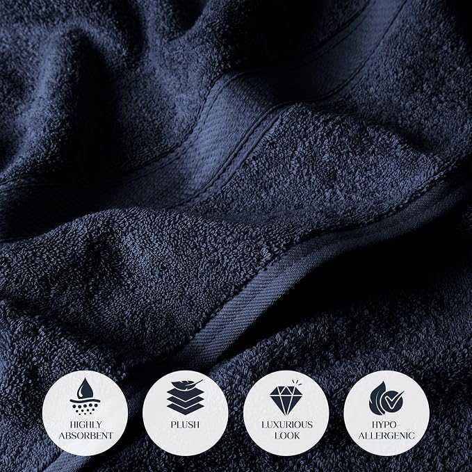SUPERIOR Egyptian Cotton Ultra Plush & Absorbent, 6 Piece Set, Navy Blue | Quick Dry, Soft Luxury Towel Set, Bath Essentials, Guest Bath, Spa, 2 Bath, 2 Hand, 2 Face Towels, Madeline Towels