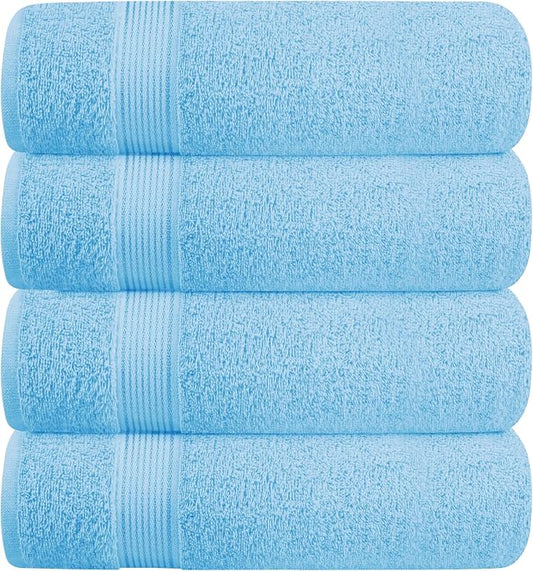 BELZZI Home Ultra Soft 4 Pack Oversized Bath Towel Set 27x54, Cotton Compact Bath Towels, Highly Absorbant Eco-Friendly Quickdry & Lightweight Towel, Ideal for Gym Travel Camp Pool - Sky Blue