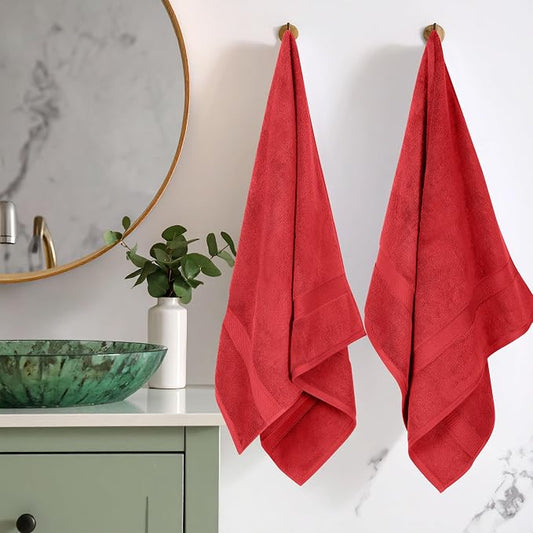 SUPERIOR Egyptian Cotton Plush & Absorbent, Bath Towel Set of 2, Red | Quick Dry, Soft Luxury Towel Set, Bath Essentials for Bathroom, Guest Bath, Spa, 2 Piece Bath, Madeline Towels