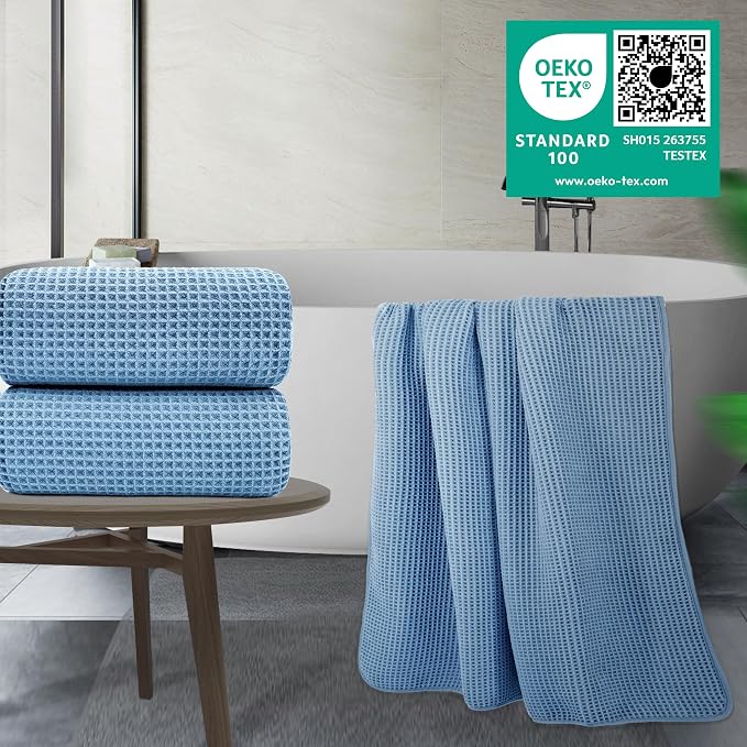 POLYTE 430 GSM Microfiber Quick Dry Lint Free Bath Sheet, 70 x 35 in, Set of 2 (Waffle Weave)