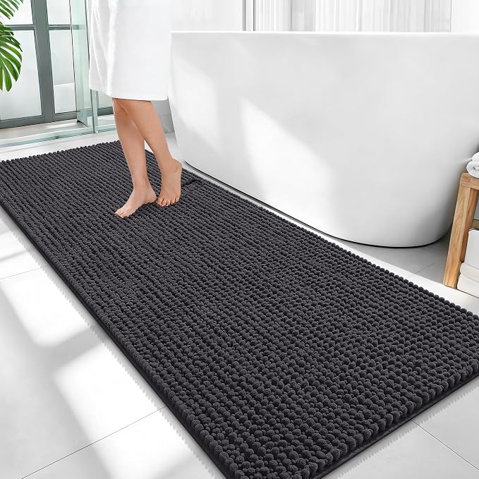 OLANLY Thick Bathroom Runner Rugs 59x24, Extra Soft Absorbent Chenille Bath Rugs, Rubber Backing, Machine Wash Dry, Long Bath Mats for Bathroom Floor, Tub and Shower, Home Decor Accessories, Dark Grey