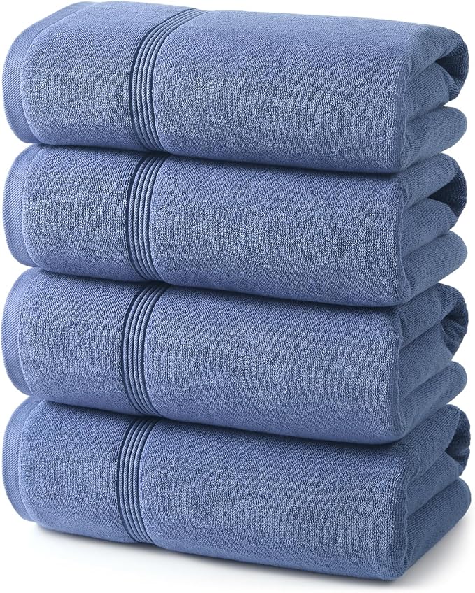 ecolook Bath Towels Set of 4, 100% Cotton, 27 x 55 Inches, Quick-Drying & Absorbent, Lightweight, Soft Towels for Bathroom,Shower,Spa, Gym & Hotel, Dark Blue
