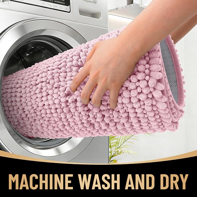 OLANLY Thick Bathroom Runner Rugs 47x24, Extra Soft Absorbent Chenille Bath Rugs, Rubber Backing, Machine Wash Dry, Long Bath Mats for Bathroom, Tub and Shower, Home Decor Accessories, Dusty Rose