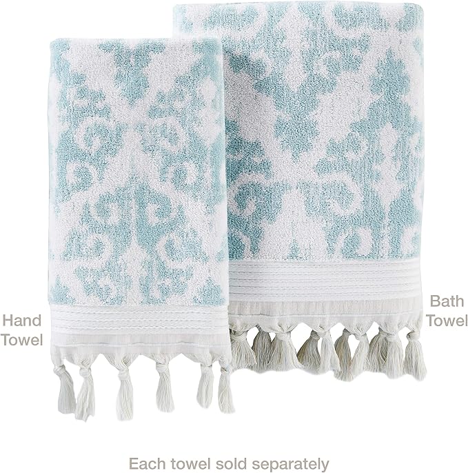 SKL Home Mirage Fringe 100% Turkish Cotton Bath Towel, Aqua, 54.00" x 28.00"