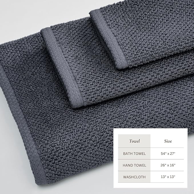 Great Bay Home 100% Cotton 6 Piece Towel Set - Absorbent, Quick-Drying, Durable Bath Towels for Bathroom Decor - Low-Twist, Two-Ply Fibers (Stone Blue)