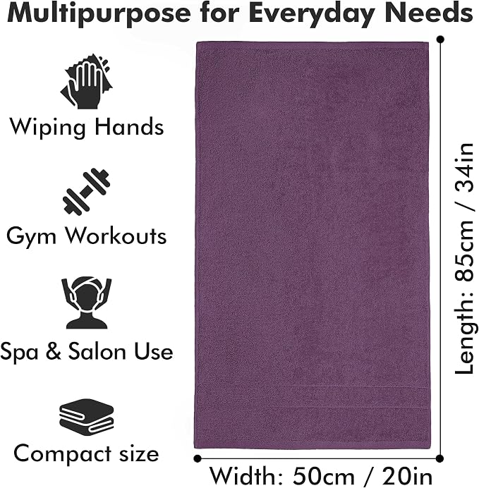 100% Ring Spun Cotton Hand Towels for Bathroom – 550 GSM Soft & Absorbent Towel Set– Pack of 6 Small Towel (34x20in) – Quick Dry Luxury Cotton Hand Towels – Dark Purple