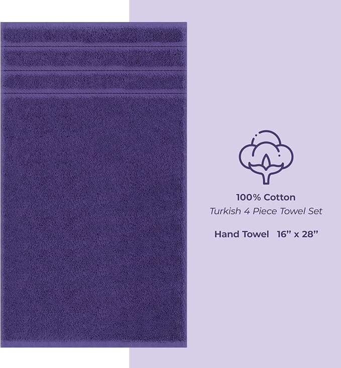 American Soft Linen 100% Cotton Luxury Turkish Towels, 4 PC Hand Towel Set | Soft Absorbent Quick Dry OEKO Tex Standard 100 Certificated Durable Machine Washable Breathable Premium Hotel Quality