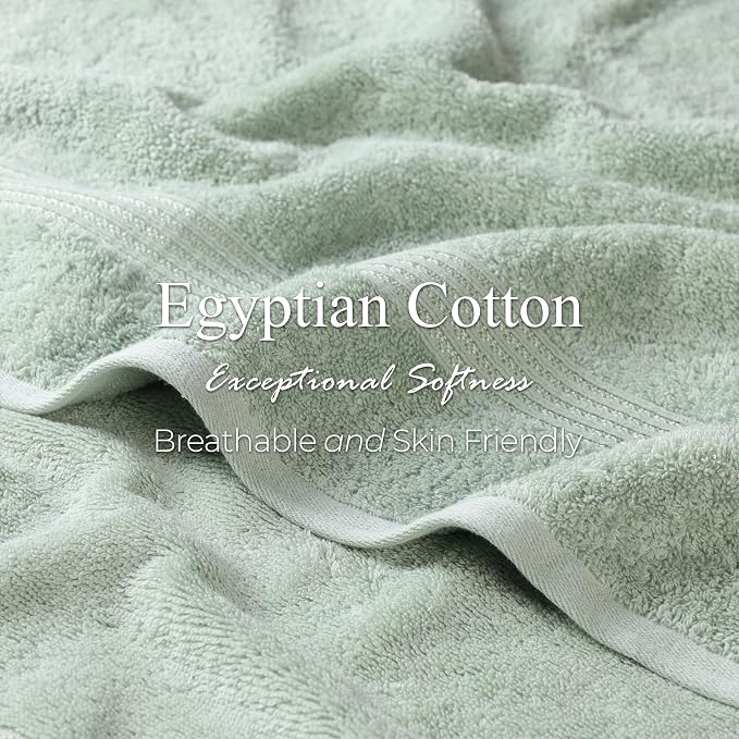Superior Egyptian Cotton 4-Piece Bath Towel Set for Shower, Bath, Spa, Resort, Hotel, Soft Body Towels, Airbnb Essentials, Apartment, Dorm, Quick Dry, Absorbent, Bathroom Basics, Sage