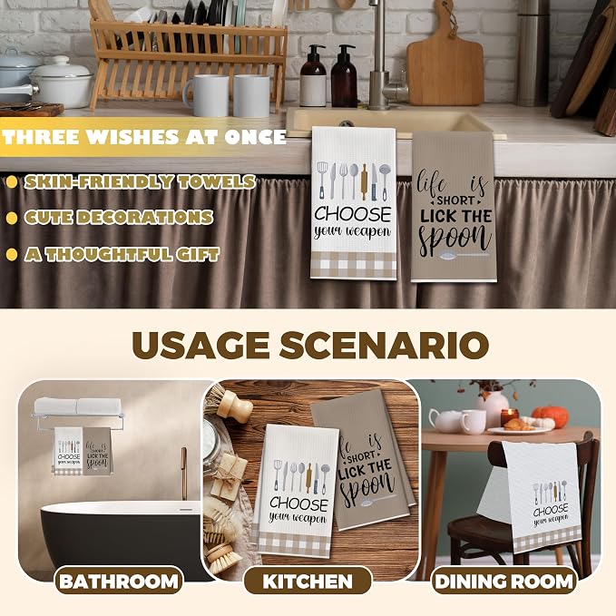 Kitchen Towels Set of 2, Kitchen Utensils Dish Towel for Kitchen, Decorative Hand Towels for Bathroom, Fast Drying Tea Towel with Funny Sayings, Housewarming Xmas Gifts for Women Mom -B20