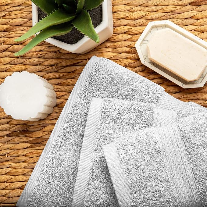 SUPERIOR Egyptian Cotton Ultra Plush & Absorbent, 3 Piece Set, Silver | Quick Dry, Soft Luxury Towel Set, Bath Essentials, Guest Bath, Spa, 1 Bath, 1 Hand, 1 Face Towels, Madeline Towels