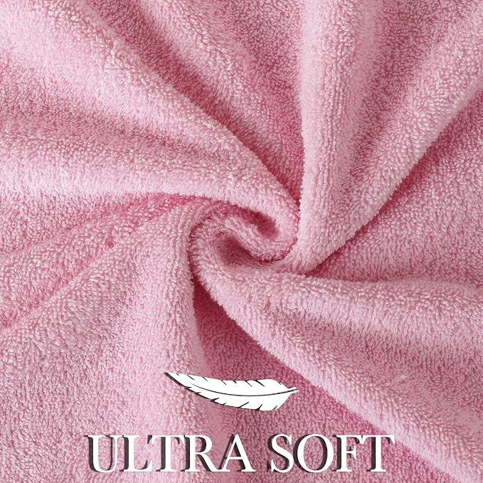 Luxury Cotton Bath Towel Set - 6 Piece - Pink - 100% Cotton - Quick Dry, Absorbent, Plush, Soft - Home, Hotel, Pool, Shower Towels