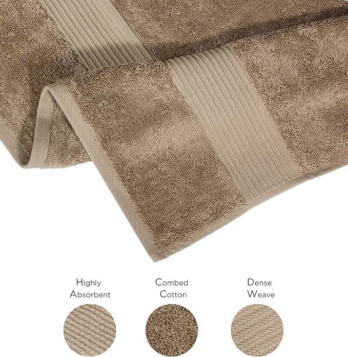 Luxury Oversized Bath Towels | 650 GSM, 34" x 56" | Hotel Quality, Soft & Highly Absorbent | Quick Dry, Thick, Combed Cotton Bathroom Towels | Mocha - 4 Pack