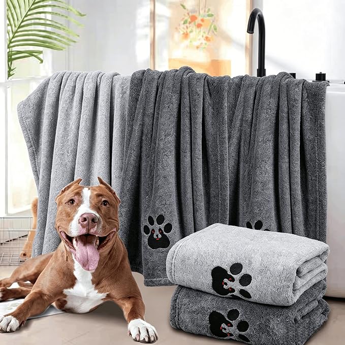 Dogvingpk Medium Dog Towel 2 Pack, Super Absorbent Soft Quick Drying Microfiber Pet Bath Towels for Medium & Small Dogs (M-36" * 28", Grey and Black)