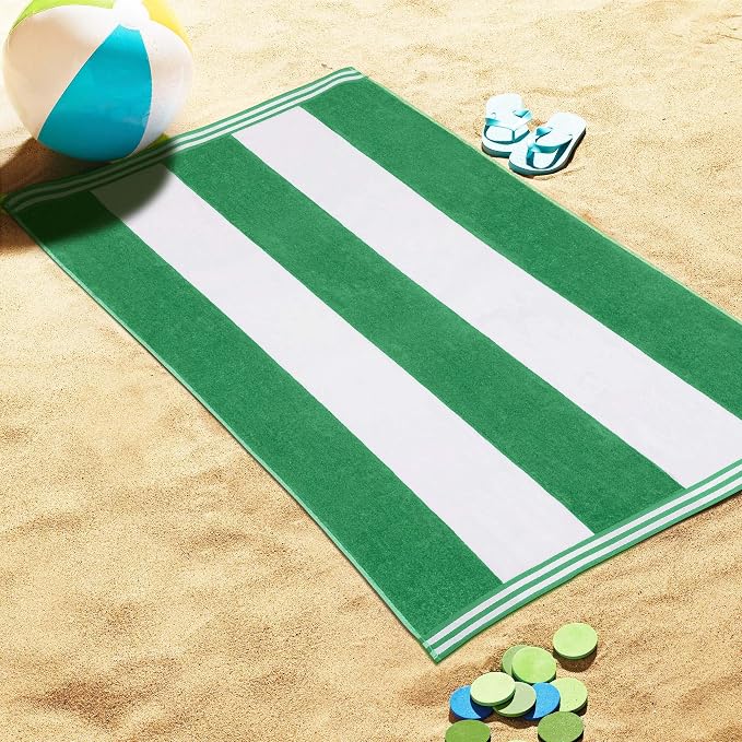 Superior Cotton Nautical Stripe Beach Towels, Colorful Towels for Adult, Kid, Pool, Swimming, Sand, Travel, Large Oversized, Absorbent, Fast Drying, Bath Basics, Cabana Collection, 1 Piece, Dark Green