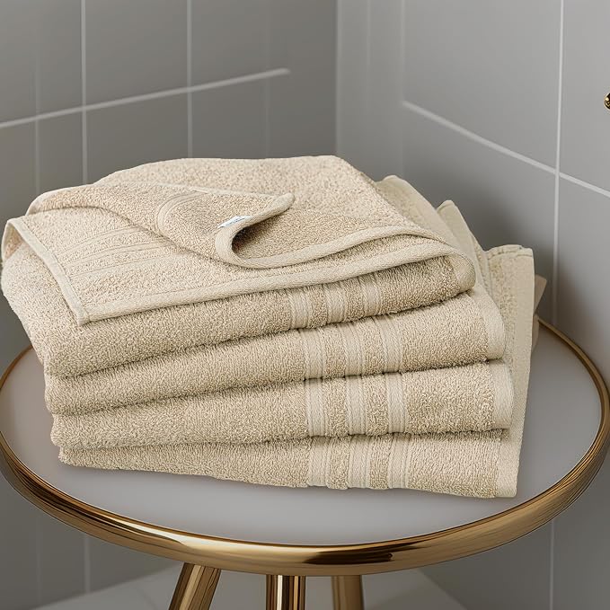 Tens Towels Pack of 4 Soft Bath Towels, 100% Cotton, 27 x 54 Inches, Lightweight & Quick-Dry, Ideal for Daily Bathroom Use, Practical & Comfortable, Beige