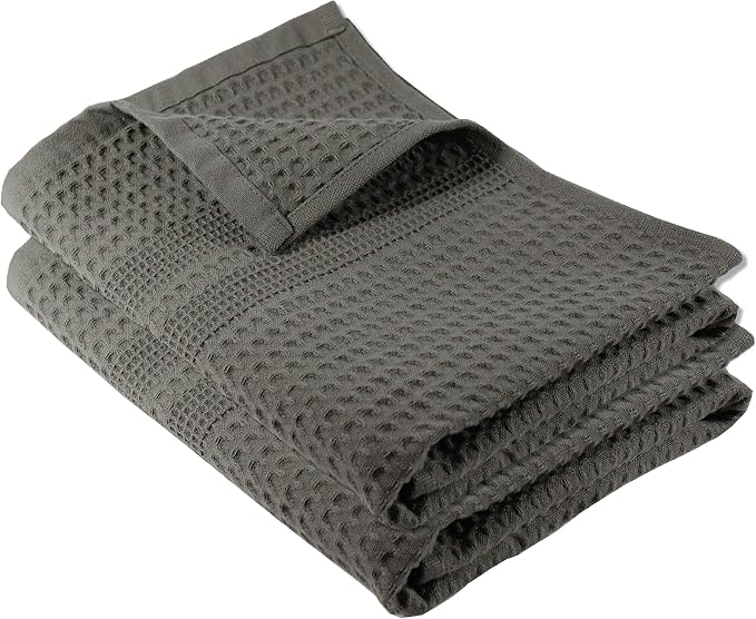 GILDEN TREE Waffle Hand Towels for Bathroom Quick Dry Towel Super Absorbent Thin 100% Cotton Lint Free, Hand Towels for Bathroom Set of 2, Classic Style (Stone)