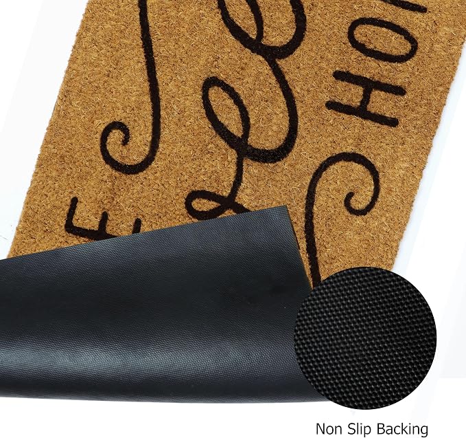 Croft&Cane Home Sweet Home Doormat – Extra Wide 17x39 Non Slip Natural Coco Coir Door Mat – Dirt Trapping Indoor Outdoor Large Entryway Rug for Wide Doorways Patio Porch High Traffic Areas