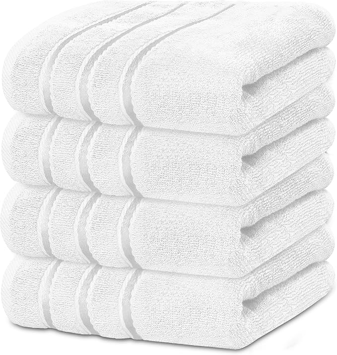 Luxury Hand Towels for Bathroom Set of 4 (16 x 28 Inch) Soft & Absorbent 600GSM Ring Spun Cotton Hand Towel Sets for Bathroom, Gym, Hotel and Spa - Viscose Stripe
