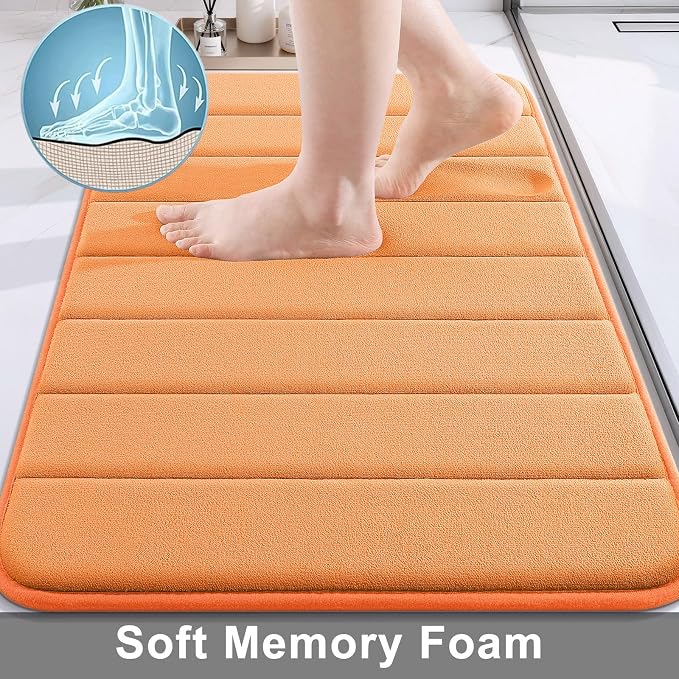Buganda Memory Foam Bath Mat, 60" x 24", Ultra Soft Bathroom Rugs, Water Absorbent and Machine Washable Bath Rug Runner for Bathroom, Shower, and Tub, Orange