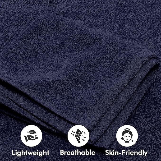 Bath Towels Set of 8 – 100% Cotton (Navy Blue) Bathroom Towel Set Bale Includes 2 Bath, 2 Hand, 4 Face Towels – Soft, Absorbent & Quick Dry Towel for Bathroom, Spa, Kitchen, Hotel Use