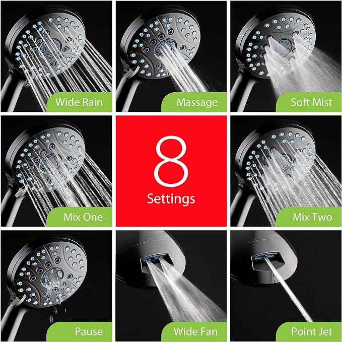 Hotel Spa AquaCare for California As-Seen-On-TV High Pressure Handheld Rain 50-mode 3-way Shower Head Combo, Anti-clog Jets, 2-mode Tub & Pet Power Wash, Wall Bracket, 6 ft. Hose, Rubbed Bronze