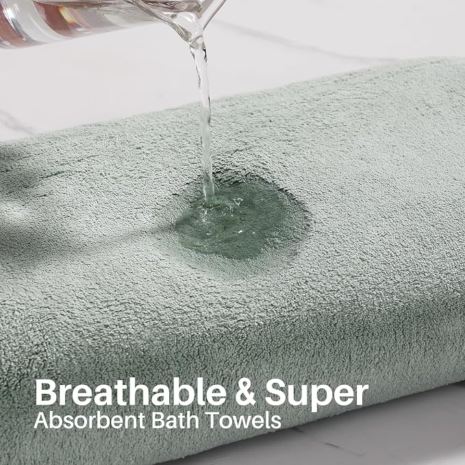 JOYMOOP Bath Towels 4 Packs Extra Large 60" x 30", Quicker to Dry Towels for Bathroom, Super Soft and Absorbent Mcirofiber, Larger & Lighter Weight Bathroom Towels, Green