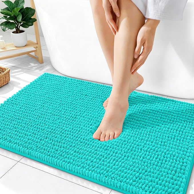 OLANLY Thick Bathroom Rugs 36x24, Extra Soft Absorbent Chenille Bath Rugs, Rubber Backing, Machine Wash Dry, Bath Mats for Bathroom Floor, Tub and Shower, Home Decor Accessories, Teal