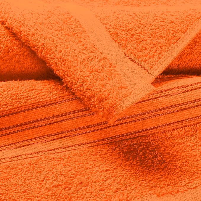 BOUTIQUO Ultra Soft 3 Pack Cotton Towel Set, Contains a Bath Towels 28x55 inch, a Hand Towels 16x24 inch & a Wash Coths 12x12 inch, Ideal Everyday use, Compact & Lightweight - Orange