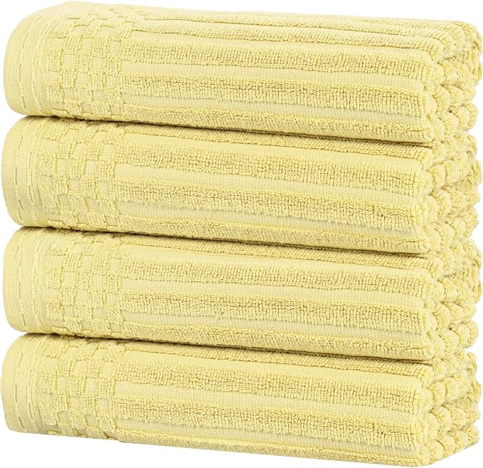 Superior Cotton 4-Piece Solid and Ribbed Hand Towel Set, Hand Towels- 16" x 28", Golden Mist