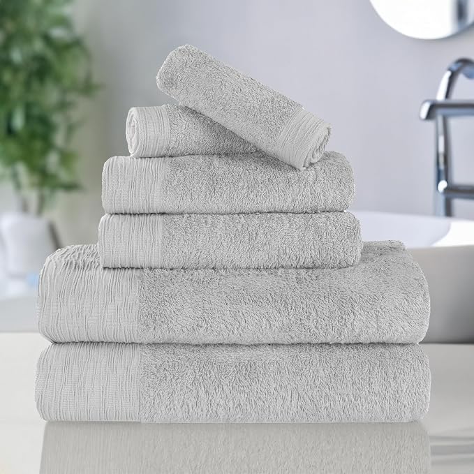 Superior Rayon from Bamboo Blend 6-Piece Towel Set, Luxury Quick Dry, Bathroom Essentials, Shower, Spa, Plush Soft Absorbent Towels, Includes 2 Bath, 2 Hand, 2 Washcloth/Face Towels, Platinum