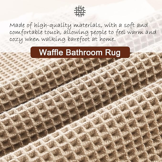 DWCN Brown Waffle Bathroom Mat, Boho Bath Rugs Super Absorbent Non Slip Bath Mats for Bathroom Floor, Ultra Soft Farmhouse Rubber Backed Shower Mats for Tub and Shower, 24 x 60 Inch