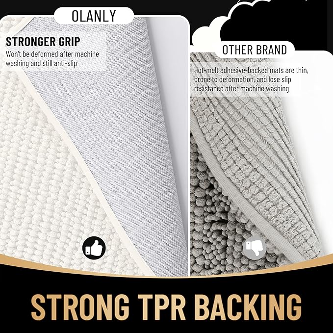 OLANLY Thick Large Bathroom Rugs 70x46, Extra Soft Absorbent Chenille Bath Rugs, Rubber Backing, Machine Wash Dry, Bath Mats for Bathroom Floor, Tub and Shower, Home Decor Accessories, Ivory