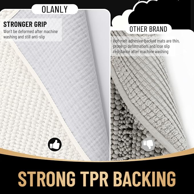 OLANLY Thick Bathroom Runner Rugs 47x17, Extra Soft Absorbent Chenille Bath Rugs, Rubber Backing, Machine Wash Dry, Long Bath Mats for Bathroom Floor, Tub and Shower, Home Decor Accessories, Ivory
