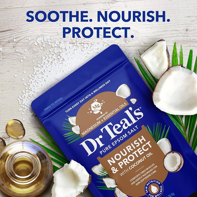 Dr Teal's Epsom Salt Magnesium Soak, Nourish & Protect with Coconut Oil, 3 lbs