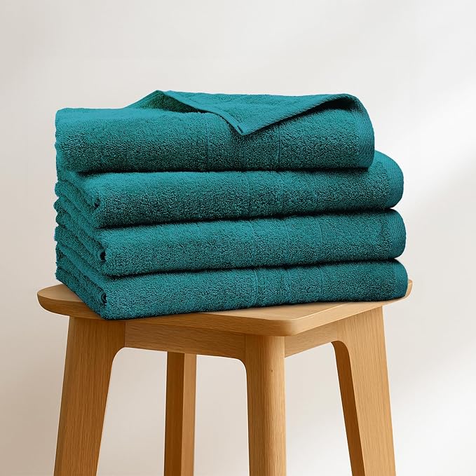 Bath Towels Set of 4 – 100% Ring Spun Cotton Teal Extra Large Towels for Bathroom, Spa Use (55x28 in) – 550 GSM Super Soft and Quick Dry Large Bath Sheets for Adults