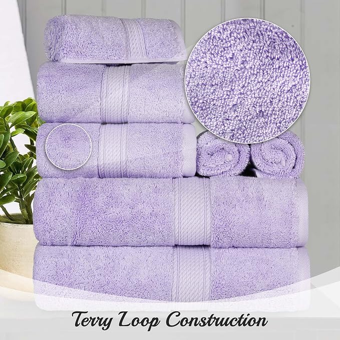 Superior Egyptian Cotton 800 GSM Plush & Absorbent, 9 Piece Set, Purple | Quick Dry, Soft Luxury Towel Set, Bath Essentials, Guest Bath, Spa, 3 Bath, 3 Hand, 3 Face Towel, Madeline Towels