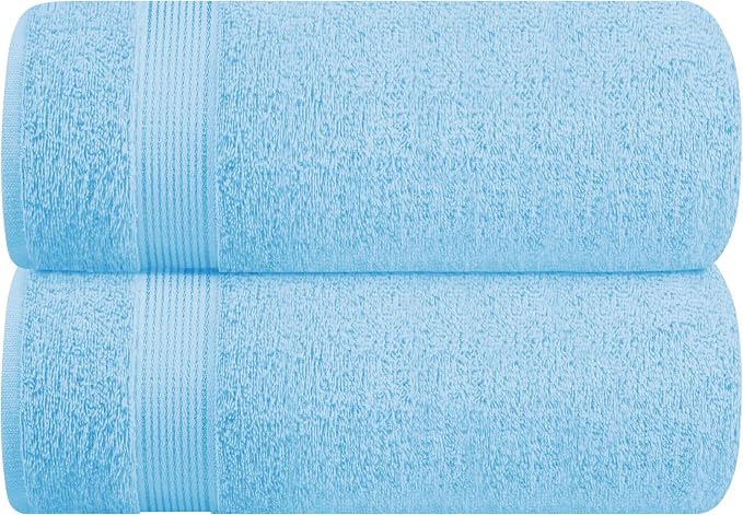 Belizzi Home Cotton 2 Pack Oversized Bath Sheet 35x70, Large Bath Sheet, Ultra Soft, Absorbent, Compact, Eco-Friendly, Recyclable, Quick Drying and Lightweight Towel - Sky Blue