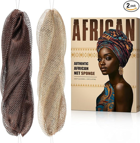 African Net Sponge Authentic - Back Scrub Exfoliating Net Sponge with Knots - 2 Pieces African Bath Sponges for Body Scrubber Exfoliator - Back Washer for Shower Accessories