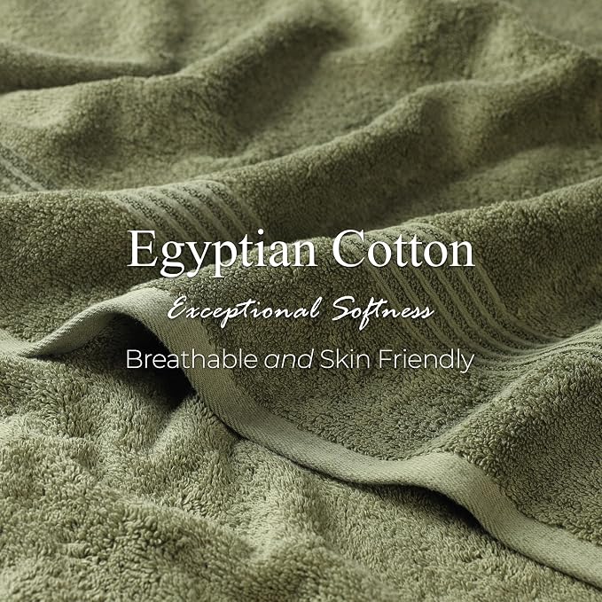 Superior Egyptian Cotton 6-Piece Towel Set, Assorted Towels, Home Bathroom, Master, Guest Bath, Decor Essentials, Includes 2 Bath, 2 Hand, 2 Face Towels/Washcloths, Quick Dry, Absorbent, Forest Green