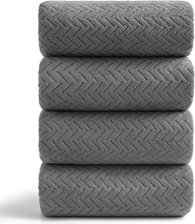 Ferdilan 4 Pack Large Bath Towels Set 35"x70" Grey Oversized Bath Sheet Chair Towels, 600 GSM Ultra Soft & Absorbent Towels for Bathroom, Quick Dry Towel for Gym Hotel Camp Pool