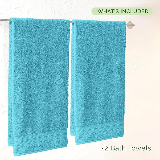 Elegant Comfort Three Line Popcorn Towel Set for Bathroom 27 x 54 inches, Premium Hotel Quality 2-Pack Bath Towels, 100% Turkish Cotton, Soft and Durable, Quick Dry and Highly Absorbent, Aqua