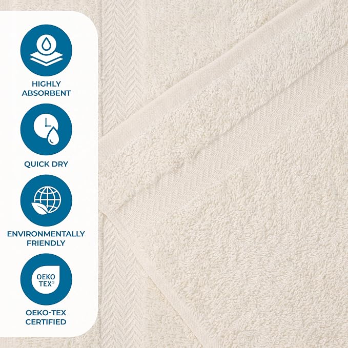 SUPERIOR - 450GSM 6 PC SET IV Eco-Friendly 100% Cotton Towel Set, 6 Piece, Ivory