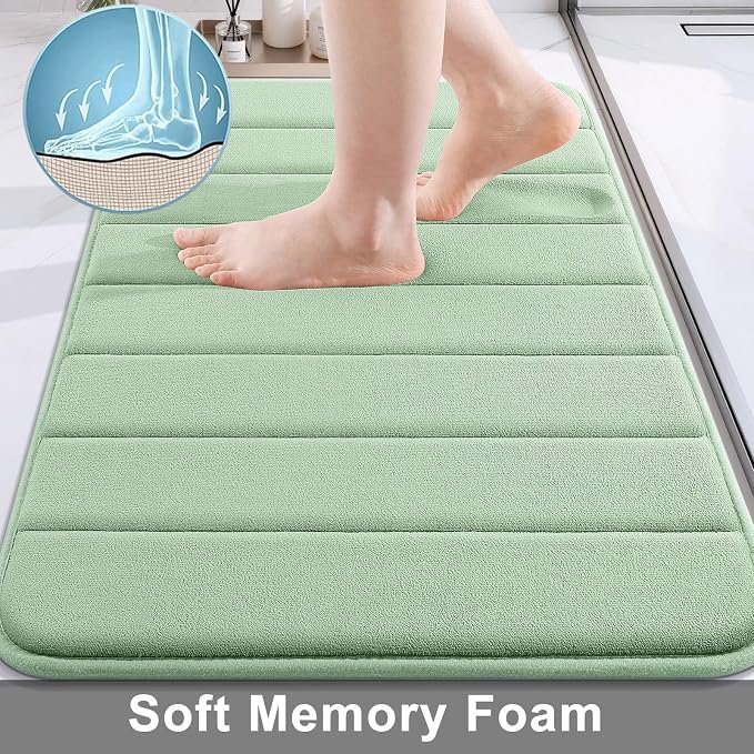Buganda Memory Foam Bath Mat, 24" x 16", Ultra Soft Bathroom Rugs, Water Absorbent and Machine Washable Bath Rug for Bathroom, Shower, and Tub, Sage Green