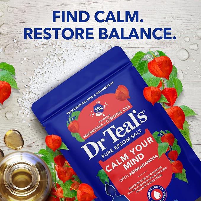 Dr Teal's Epsom Salt Magnesium Soak, Ashwagandha & Essential Oils, 3 lbs