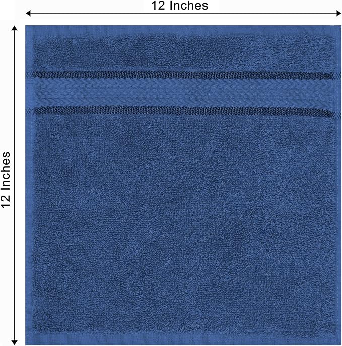 COTTON CRAFT Ultra Soft Washcloths - 12 Pack Luxury Washcloths - 100% Cotton Plush Absorbent 580 GSM Face Towels - Machine Washable Quick Dry Durable Wash Cloth Set - Bathroom Spa Gym Skincare - Blue