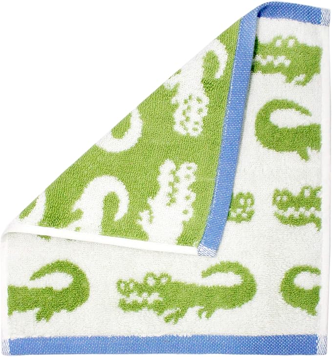 ORIGINAL KIDS Wash Cloth - Bath Time in A While Crocodile Set of 12 Washcloths - 100% Cotton Jacquard Super Soft Colorful Absorbent Quick Dry Easy Care Face Towel Face Cloth Gift - 12x12 - Green Blue