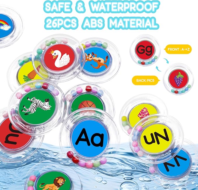 BeneSesqiu 26pcs Letters Floating Alphabet Bath Toys Ring, Mold Free Bathtub Toys Water Pool Toys Set with Mesh Bag for Kids Babies Toddlers Ages 2 3 4 - Preschool ABC Learning Educational Gifts